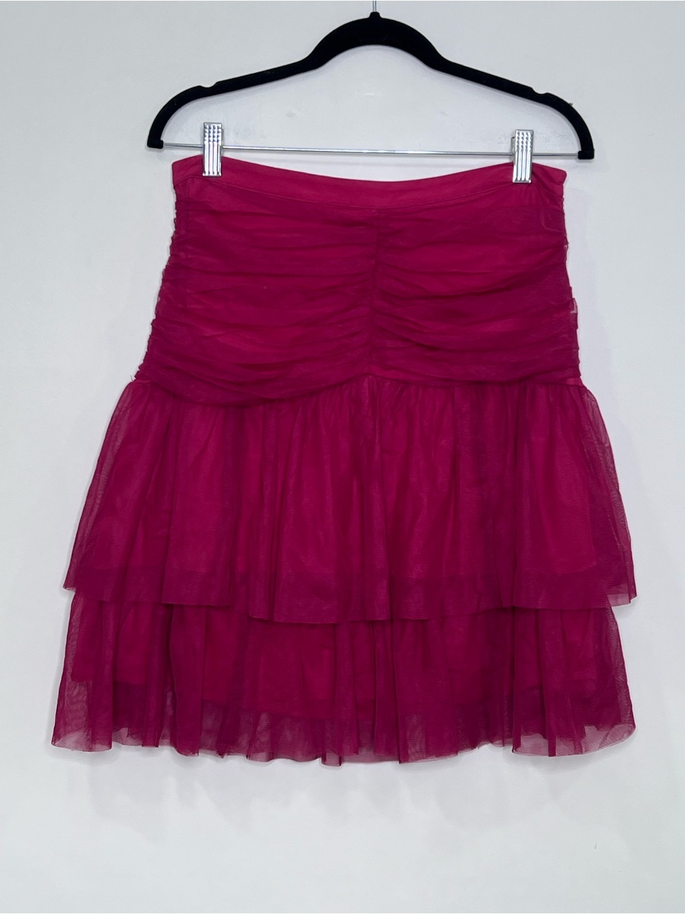 NWT Maeve Anthropologie Tiered Tulle Mini Skirt Raspberry Pink Ruched Size 8